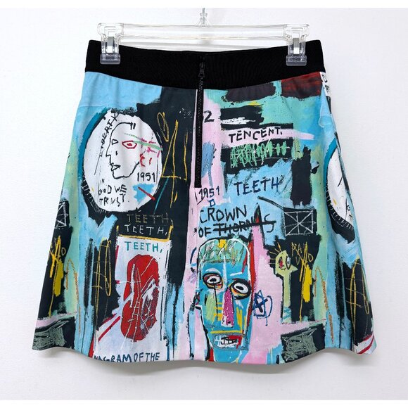 Alice + Olivia Basquiat Riley Graffiti Print Mini Skirt Drawing Doodle Blue 4 - Picture 8 of 12